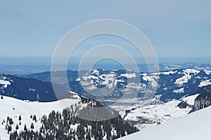 Winter panorama view from Hoch Ybrig Sternen Switzerland