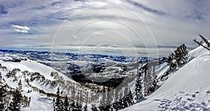 Winter Panoramic view of the back of the Wasatch Mountains Utah