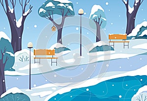 Winter park, landscape or scenery view, banner