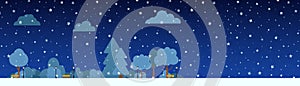 Winter park street with snowy trees banner vector