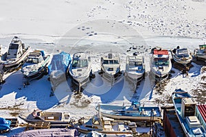 Winter parking for yachts, marina.