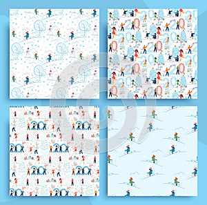 Winter Pastime and Party Time Seamless Pattern