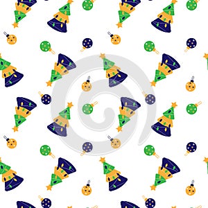 winter pattern with Christmas toys and ate on white background