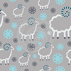 Winter pattern sheep snowflakes gray background