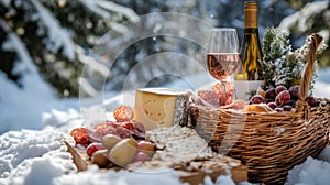 Winter Picnic Basket Cheese Wine And Salami
