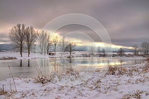 Winter picture with lake, near Godech, Bulgaria