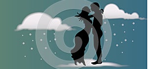 Winter pictures with couple silhouettes on a Valentine day vector