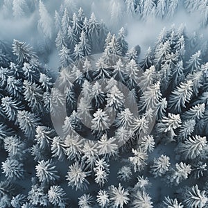 winter pine forest landscape, top view