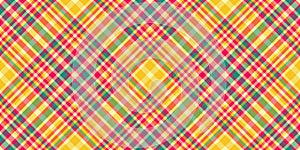 Winter plaid seamless texture, merry christmas check pattern fabric. Site textile tartan vector background in yellow and bright