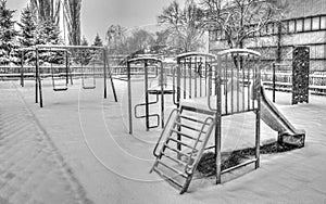 Winter playground in black and white