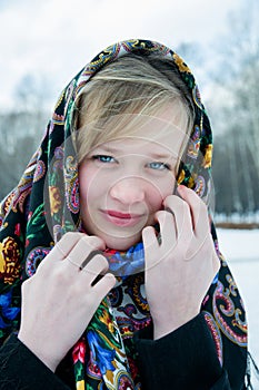 Winter portrait of the beautiful girl.