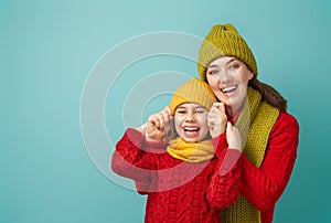 Winter portrait of happy family