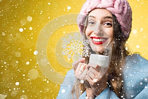 Winter portrait of woman with facial cream