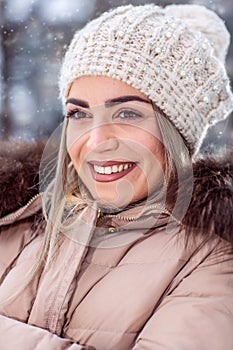 Winter portrait of young woman â€“winter holidays, Christmas and
