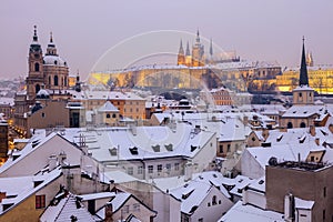 Winter in Prague - city panorama with St. Vitus Cathedral and St