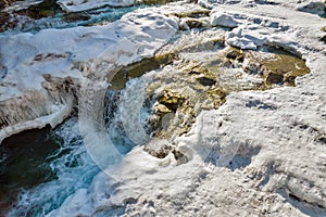 Winter Probiy waterfall on Prut River in Yaremche, Carpatians, Ukraine