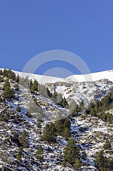 Winter pyrenes landscape near Village of Canillo. Andorra. photo