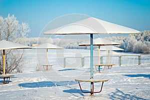 Winter quiet beach, in sunny weather