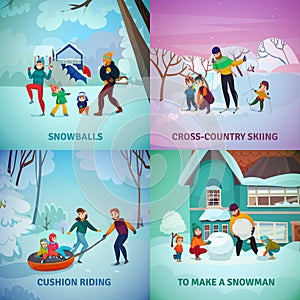 Winter Recreation Concept Icons Set