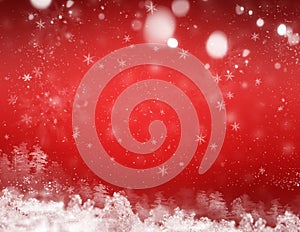Winter red background with snowflakes