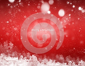 Winter red background with snowflakes
