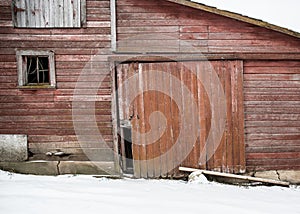 Winter red barn