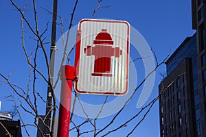 Winter red fire hydrant sign