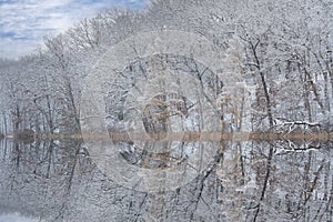 Winter Reflections Deep Lake Snow Flocked