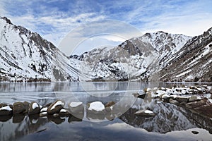 Winter reflections at a mountain lake
