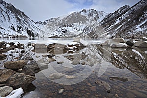Winter reflections at a mountain lake