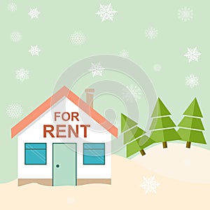 Winter resort. House for rent in the mountains. Vector illustration.