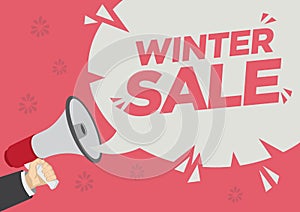 Winter Retail Sale promotion shoutout with a megaphone speech bubble against a red background photo
