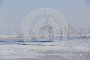 Winter Rime Scenery at Daytime in Famous Rime Island in a winter day, Jilin Province, China