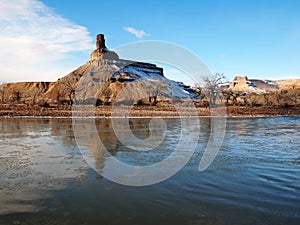 Winter River with Butte