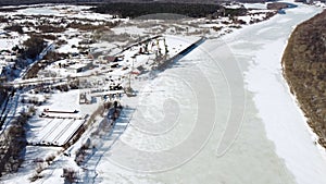 Winter river during dron fly