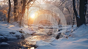 Winter River In The Forest: A Photorealistic Urban Fairy Tale