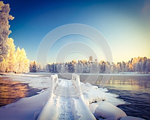 Winter river landscape.