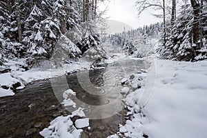 Winter river in mountaine photo