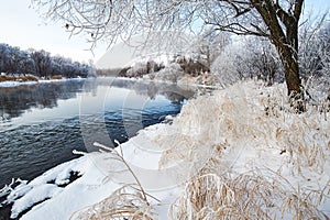 The winter river and snow scenery