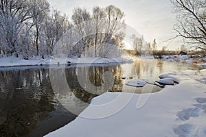 The winter river and soft rime scenery