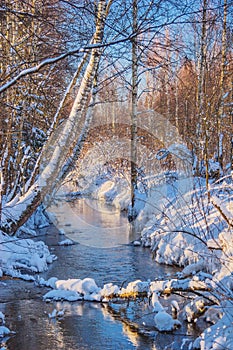 winter river in sunlight