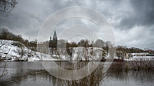 Winter on riverside in Estonia, Narva town.