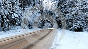 Winter road in the forest.