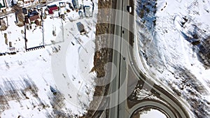 Winter road interchange during dron fly