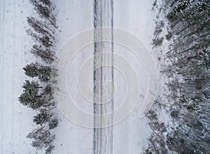 Winter road landscape - Aerial view