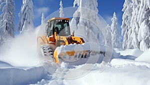 Winter road maintenance snow plow clearing snowy roads during challenging weather conditions