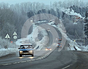 winter road route blur truck