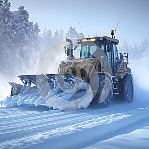 Winter road safety ensured efficient snow blower clears pathways