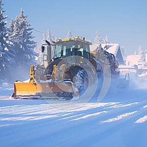 Winter road safety ensured efficient snow blower clears pathways