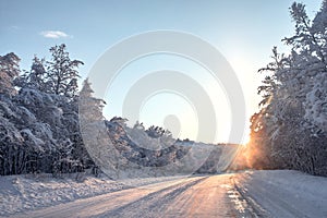 Winter road in snow